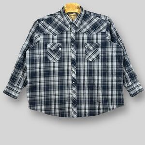 Wrangler Shirt Mens 3XL Big & Tall Blue Plaid Western Shirt Pearl‎ Snap